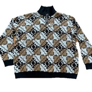 Two 2 Fly Men’s 1/4 Zip Long Sleeve Pullover, Geometric, Black & Brown, Size L